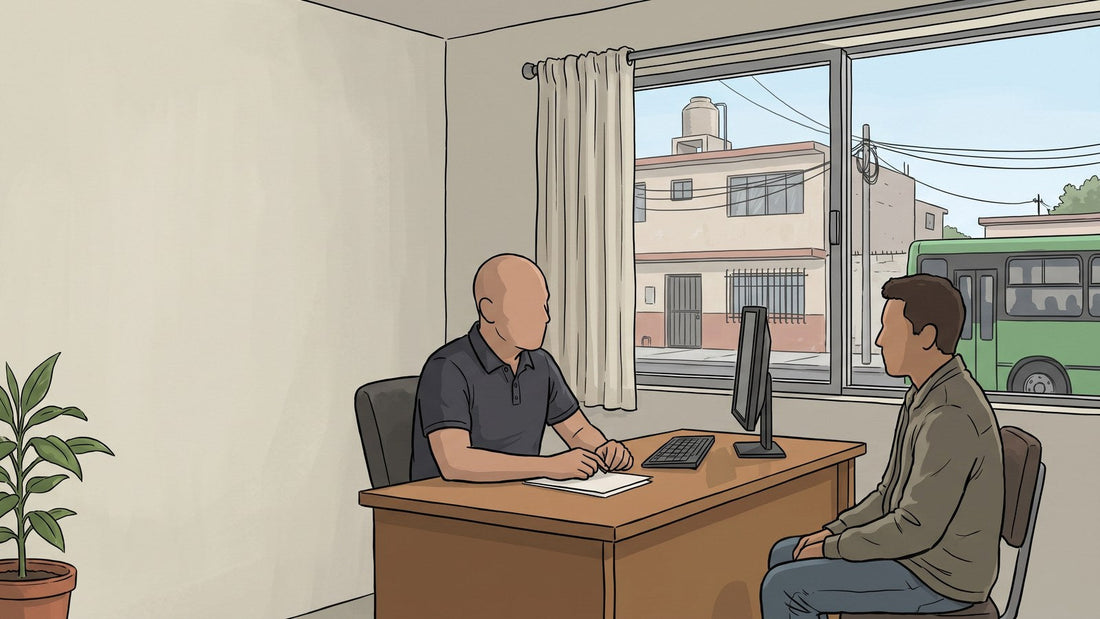 Consejero en adicciones realizando la evaluación inicial de un paciente en un centro de México