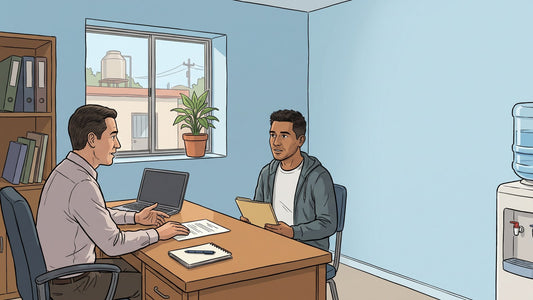 Consejero en adicciones elaborando un plan de tratamiento individualizado en un centro de México